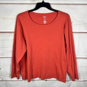 St John's Bay Essential Tee Womens 3X Orange Solid Long Sleeve Scoop Neck Cotton